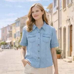 올리브그린 D36 24SS 불루라인 텐셀100 데님하프셔츠 2종