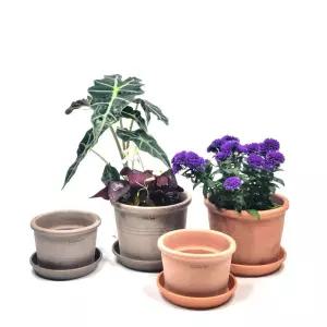 이태리 실린더 토분 11호 13호 4P 받침셋트인테리어화분 깔끔한 거실인 개업축하 식물키우기 반려 홈가드닝