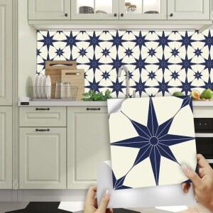 베 네이비 블루 스타 패턴 스티커 주방 타일 화장실