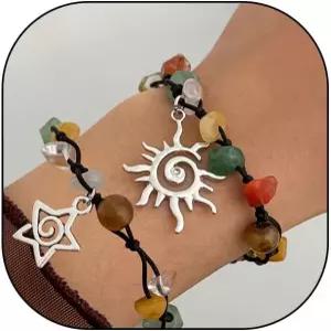 커플 보헤미아용 리브리위드민 불규칙 자갈 돌 태양 별 팔찌 베스트 프렌드 자매용 풀 로프 체인 손목