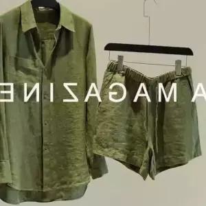 블라우스 면 반바지 코디 세트 코튼 루즈핏 브이넥