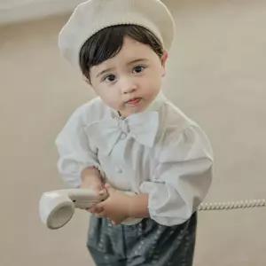 리틀티니 아기 블라우스 보우 타이 남아 여아 돌 백일 유아 우아한 하객룩