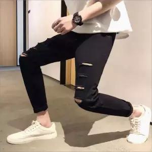 남성 찢청 스키니진 블랙데님 슬림핏 데일리 청바지