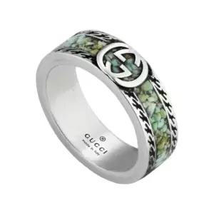 (케이스+쇼핑백포함)(공식매장AS가능)선물포장 구찌 G 와이드 링 에나멜 그린 실버 반지 645573