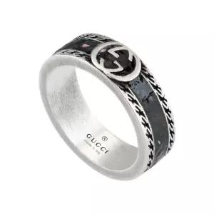 (케이스+쇼핑백포함)(공식매장AS가능)선물포장 구찌 G 와이드 링 에나멜 블랙 실버 반지 645573