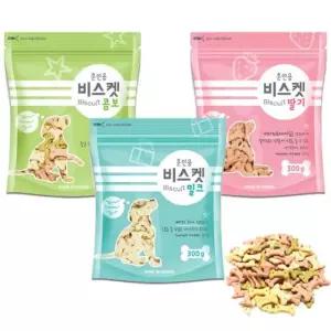 오븐에 구운 강아지 간식 훈련용 비스켓 밀크/딸기/콤보 3종 300g