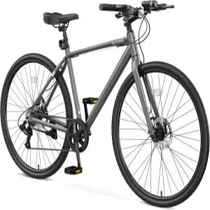 EOYOBIKE 700C 하이브리드 자전거 경량 알루미늄 프레임 듀얼 디스크 브레이크 및 앞뒤 반사기가 장착된
