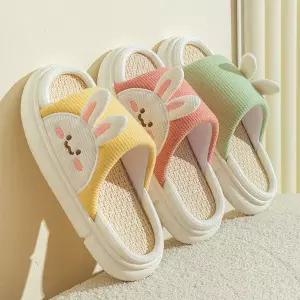 층간소음 거실화 실내화 린넨 토끼 소음방지 키높이 슬리퍼