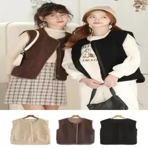 [오노마] ONM 여자 뽀글이 조끼 겨울 방한 양털 쪼끼 레이어드 집업 (S11101404)