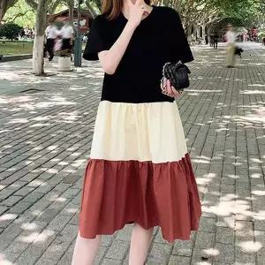 [오노마] ONM A라인 배색 반팔 원피스 체형커버 캐주얼 나들이룩 (S10378649)