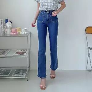 [다잇템]여자 투버튼 포켓 부츠컷 나팔 데님팬츠 청바지