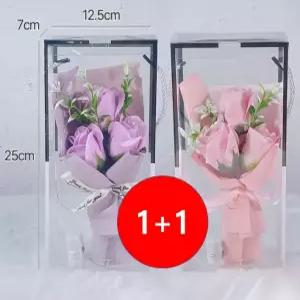 루디아 조화 장미 꽃다발 부착식 납골당 미니 성묘꽃  2개 세트 봉안당 꾸미기 봉화당 유골함 산소 작은 추모 비누 꽃  묘지 추석 설날