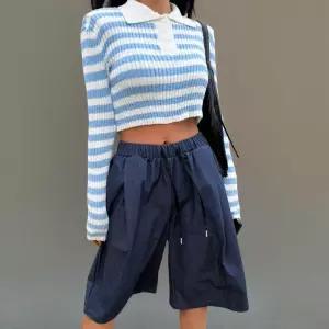 여성 여름 버뮤다 핀턱 와이드 청바지