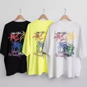 [하프클럽/]여성 여름 휴가룩 파인애플 프린트 대형 형광 티셔츠