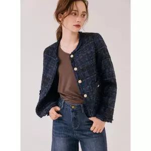 [하프클럽/막스까르띠지오]골드 버튼 블루 트위드 자켓