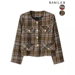 [하프클럽/바닐라비]여성 세미크롭 체크 트위드자켓