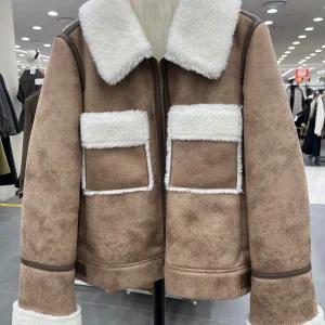 [JJ JIGOTT]여성 배색 레더 무스탕 재킷 GRBA3FS551