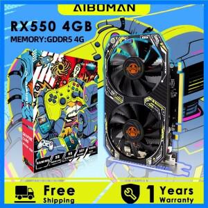 AIBOMAN 게이머 블랙 옐로우 AMD RX550 4GB GDDR5 그래픽 카드 128비트 듀얼 팬 컴퓨터 조립 액세서리 전기