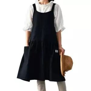 네이처안 라운드 숏린넨 앞치마 블랙 패션 주방 공예 위생 급식