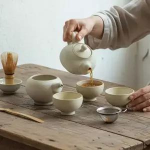 고품질 이천도자기 매트 유백유 3인 다기세트 전통찻잔 다기잔 다도 (WFKA13L)