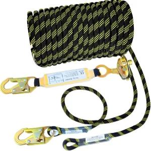 Meyoppm 수직 생명줄 어셈블리 50피트 그랩 스냅 훅이 있는 로프 하네스 안전 랜야드 /충격 흡수기 낙상