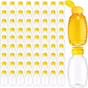 디데이 72 팩 16온스 플라스틱 꿀 병 클리어 리필 가능한 짜기 용기 빈 소스 시럽 저장 및 디스펜서용 플립