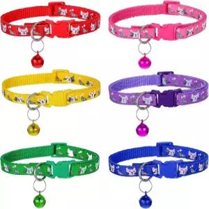 벨 브레이크어웨이 6가지 색상 조절 가능한 8-14인치 고양이 및 물고기 패턴 디자인 애완동물 목걸이 교체