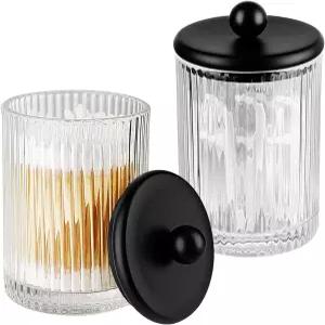 시충 큐팁 홀더 디스펜서 2팩 금속 뚜껑이 있는 유리 약병 병 카운터탑 캐니스터 게스트 욕실 용기 - 면