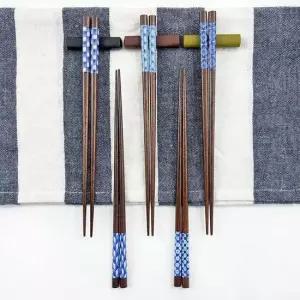 설렘하우스 천연목 나무젓가락 블루패턴 5p 우드젓가락 젓가락세트 가족젓가락 모임젓가락