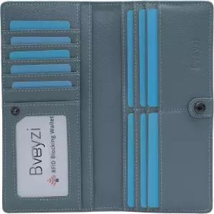 베이지 울트라 슬림 얇은 가죽 RFID 차단 신용카드 홀더 여성용 바이폴드 클러치 지갑