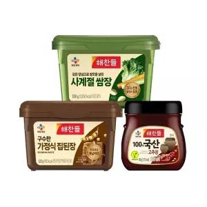 해찬들 국산 고추장 500g x1개+구수한 집된장 500g x1개+사계절 쌈장 500g x1개