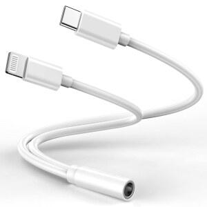 [미국배송] 라이트닝에서 3.5MM 헤드폰 잭 어댑터 [MFI 인증] 아이폰호환 AUX 오디오 동글+USB 타입 C에서 여성 17 16 15 14 13 프로 맥스 12 11 XS XR 8 7 S23 S22용