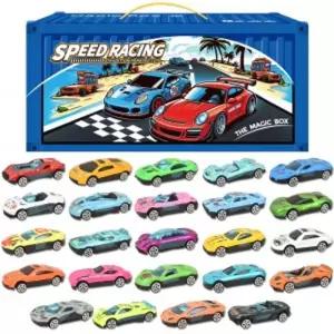 알로이 미니카 24p + 컨테이너 보관 상자 세트 파랑자동차 미니카장난감 다