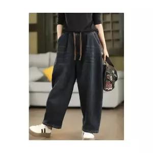 여자 청바지 배기핏 겨울 빈티지 기모 스트랩 도톰한 슬림핏 바지 MACHI4