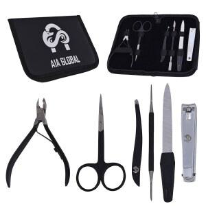 남성 및 여성용 휴대용 여행용 케이스에 큐티클 트리머, 네일 파일, 가위 그루밍 도구가 포함된 전문 매니큐어 페디큐어 세트 u2013 클 키트 - 블랙
