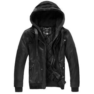 탈부착 가능한 후드 모터사이클 재킷이 있는 남성용 인조 가죽 재킷 캐주얼 따뜻한 겨울 코트를 원합니다
