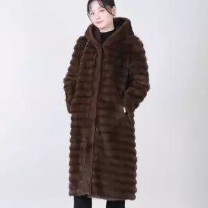 엄마옷 인조밍크 페이크퍼 후드 여성 겨울 맥시 스냅 롱 코트 J01607