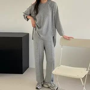 [유야]여성 언발 긴팔 롱 티셔츠 밴딩 바지 세트 SPST0474 봄 가을