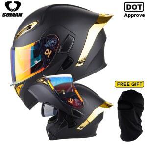SOMAN 모듈러 오토바이 바이크 헬멧 듀얼 바이저 페이스 풀페이스 플립업 레이싱 모토 카스코 DOT 승인