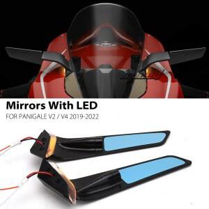 오토바이 바이크 보조 백미러 사이드 미러 두카티 파니갈레 V2 V4 2019 용 LED 방향 지시등 액세서리