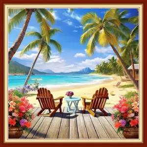 Artvxeay 스탬프 크로스 스티치 키트 초보자용 자수 11 CT 인쇄 패턴 바늘 포인트 18x18 인치 해변에서
