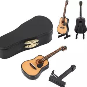 GBS클로버 미니어처 기타 3.9x1.5x0.5인치 모델 선반 및 가정용 보관함이 있는 나무 작은 장식 사무실