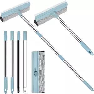 가정용 TLAZZ 창문 스퀴지 고무날과 스펀지 스크러버가 있는 2-in-1 클리너 도구 연장 폴 44인치 세척 키트