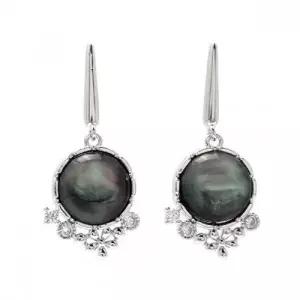 마블링 포인트 큐빅?잎 장식 은침 드롭귀걸이 블랙자개