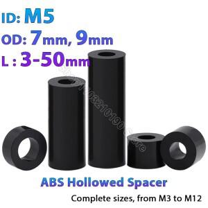 M5  스탠드오프 와셔 블랙 ABS 비 나사산 나일론 스페이서  원형 PCB 보드 기둥  OD 7mm 9mm L = 3-50mm  2