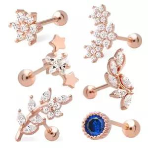 14K 금침 큐빅 별 꽃 스틱 골드핀 피어싱