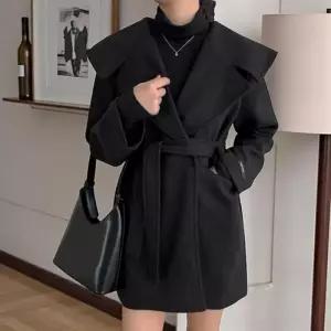 베르 착용 빅카라 데일리 부드러운 모직 반코트 아우터 촉감 모직코트