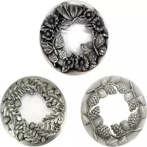 앤틱 실버 캔들 토퍼 - 잎 솔방울 꽃이 달린 나비 세 가지로 구성된 용기형 액세서리 세트