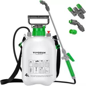 비보순 1갤/4리터 펌프 분무기 식물용 정원수 잡초 및 잔디 관리 노즐 3개 50인치 길이 호스 압력 밸브