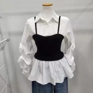 [밸리걸]뷔스티에 배색 블라우스(617310)